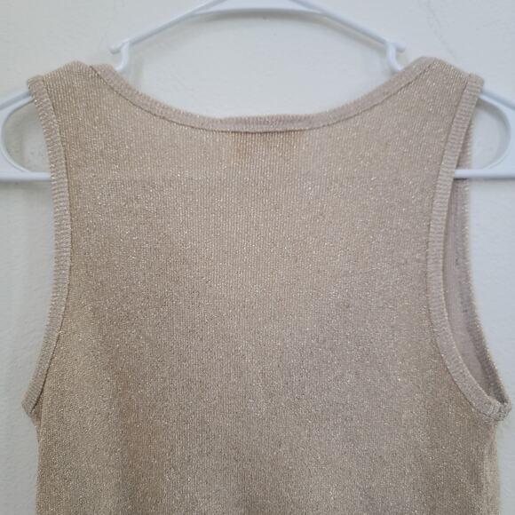 Vintage 00s Cache Gold Shimmer V-Neck‎ Sleeveless Medium Cami Top Glam Faux Wrap - Picture 4 of 7